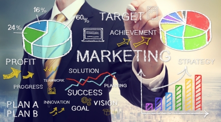 Businessman drawing business marketing concepts with chalkの写真素材