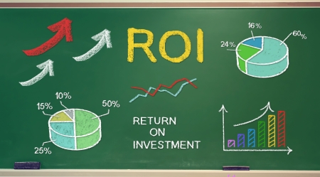 ROI (return on investment) concepts on chalk boardの写真素材