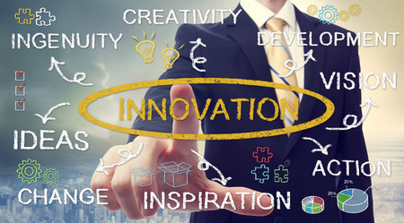 Businessman with business innovation concept with cartoonの写真素材