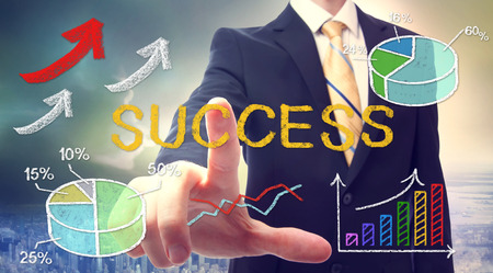 Businessman with success text and concept cartoonの写真素材
