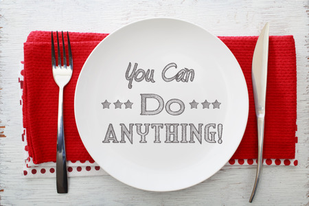 Inspirational meal you can do anything with table settingsの写真素材
