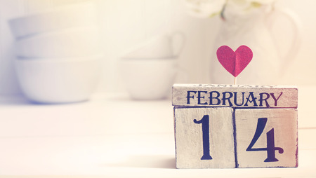 Valentines day theme with wooden block calendar