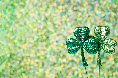 Saint Patricks Day shiny green clover ornamentsの写真素材