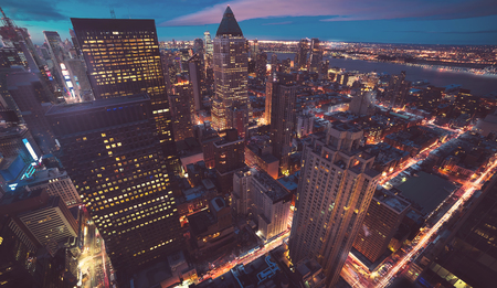 Midtown Manhattan New York skyline at nightの写真素材