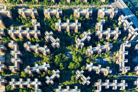Aerial view of Stuyvesant Town and Peter Cooper Village in Manhattan, New York Cityの写真素材