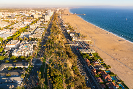 Aerial view of the beach in Santa Monica, CAの写真素材