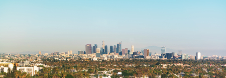 Panoramic view of Downtown Los Angeles toward twilightの写真素材