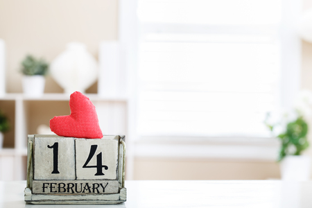 Valentines day theme with wooden block calendarの写真素材