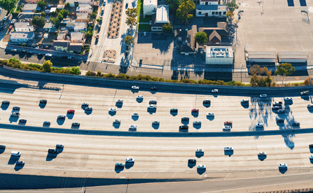 Aerial view of a massive highway intersection in Los Angeles