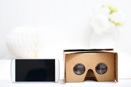 Virtual reality cardboard headset device for smartphonesの写真素材