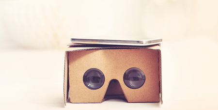 Virtual reality cardboard headset device for smartphonesの写真素材