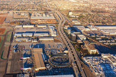 HAWTHRONE, CA - August, 16th 2016: The Hawthorne Airport, is viewed from the air near Los Angeles,...