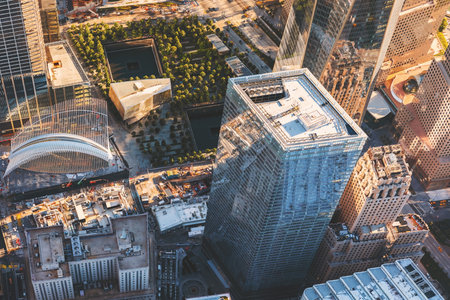 NEW YORK - JULY 02 2016: Aerial view of One World Trade Center, Manhattan, New Yorkのeditorial素材