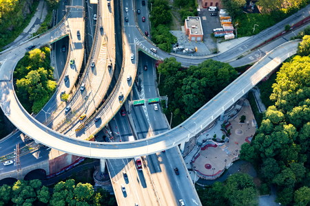 Aerial view of the of large intersection in NYCの写真素材