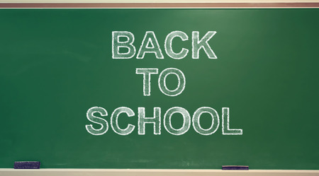 Back to School texts on green chalkboardの写真素材