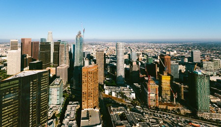 Aerial view of a Downtown Los Angelesの写真素材
