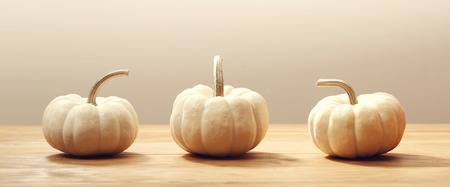 Autumn theme pumpkins on a rustic wooden backgroundの写真素材