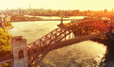 Aerial view of the Hell Gate Bridge over the East River in New York Cityの写真素材