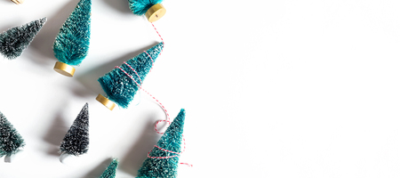 Collection of small Christmas trees from aboveの写真素材