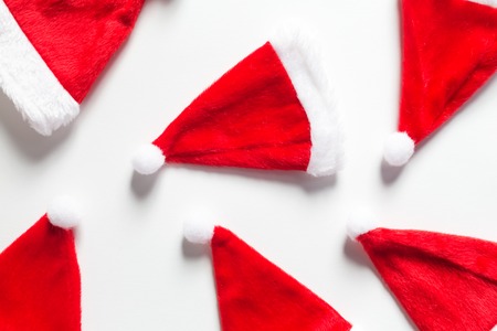 Santa hats flat lay Christmas background theme
