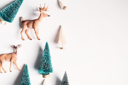 Christmas trees and deer from top viewの写真素材