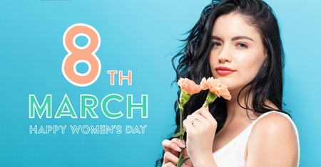 Womens Day message with young woman with carnaionの写真素材