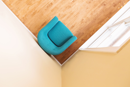 Large luxury interior home with turquoise chairの写真素材