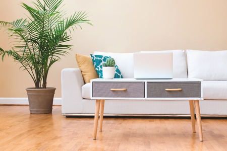 White couch in a large luxury interior homeの写真素材