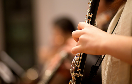 Oboe player performing in a symphony orchestraの写真素材