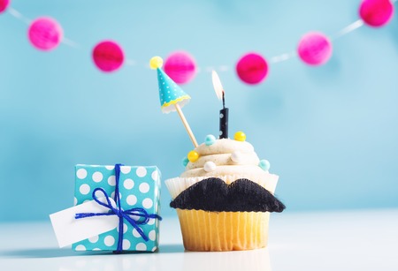 Cupcake with a moustache in Fathers Day themeの写真素材