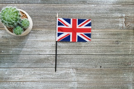 United Kingdom flag on a gray wooden desktopの写真素材
