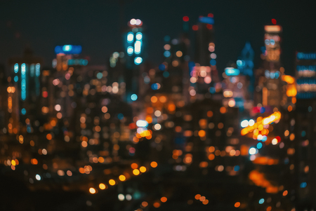 Blurred bokeh Chicago abstract cityscape skyline at nightの写真素材