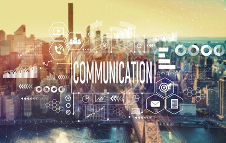 Communication with the New York City skyline near midtownの写真素材