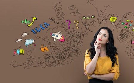 Many Thoughts with young businesswoman in a thoughtful face