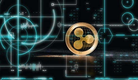 Ripple cryptocurrency coin on a dark backgroundの写真素材
