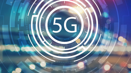5G network with blurred city abstract lights background