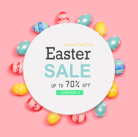 Easter sale message with round frame of Easter eggsの写真素材