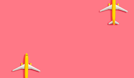 Toy miniature airplanes overhead view flat layの写真素材