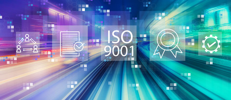 ISO 9001 with abstract high speed technology POV motion blurの写真素材