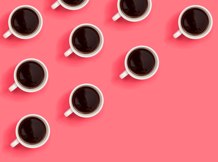 Collection of coffee cups overhead view flat layの写真素材