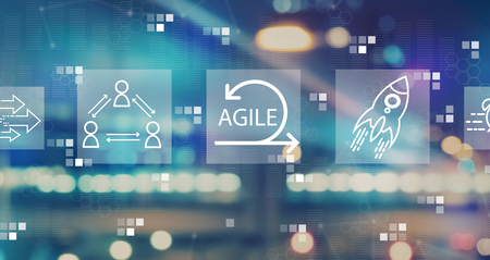 Agile concept with blurred city abstract lights backgroundの写真素材