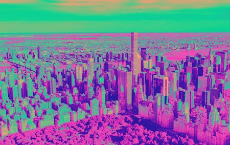 Aerial view of Central Park and Midtown Manhattan, NY funky gradientの写真素材