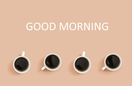 Collection of coffee cups overhead view flat layの写真素材