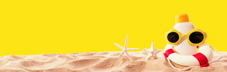 Sunblock Bottle with buoy on a solid background