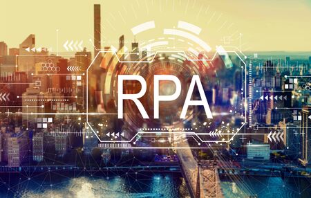 Robotic process automation concept with the New York City skyline near midtownの写真素材
