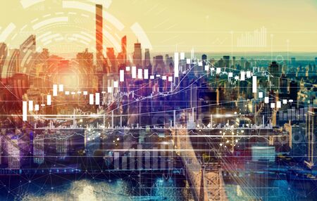 Candlestick chart with the New York City skyline near midtownの写真素材