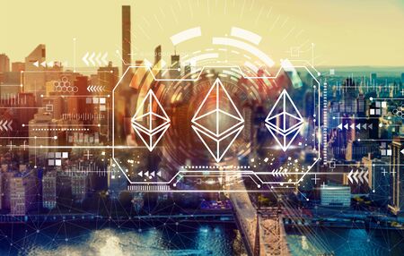 Ethereum with the New York City skyline near midtownの写真素材