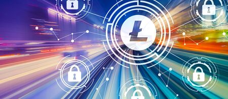 Litecoin security theme with abstract high speed technology POV motion blur