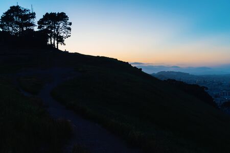 Landscape silhouette at twilight in San Francisco, CA