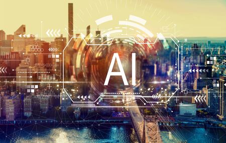 AI concept with the New York City skyline near midtownの写真素材